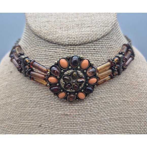 Orange & Amber Color Choker Necklace 18" Adjustable Fall Hippie Witchy - Picture 4 of 7